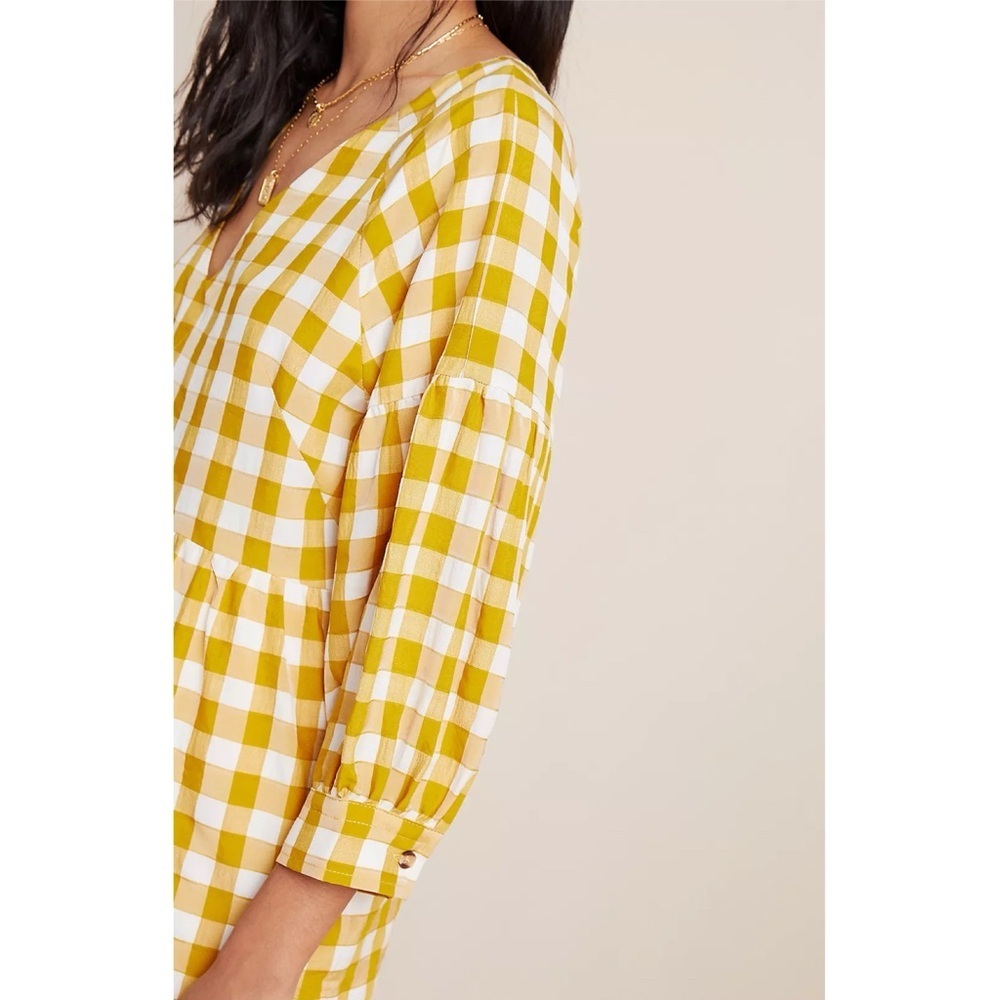 Maeve‎ Anthropologie April Gingham Babydoll Blouse Mustard Yellow Check S - Picture 10 of 10